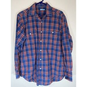 J. McLaughlin Blue Red Cotton Plaid Button Up Shirt Casual‎ Long Sleeve MEDIUM